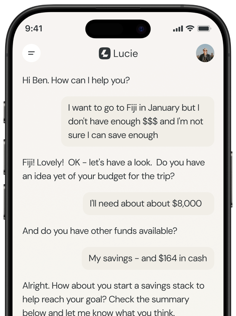 Lucie chat screen showing a conversation