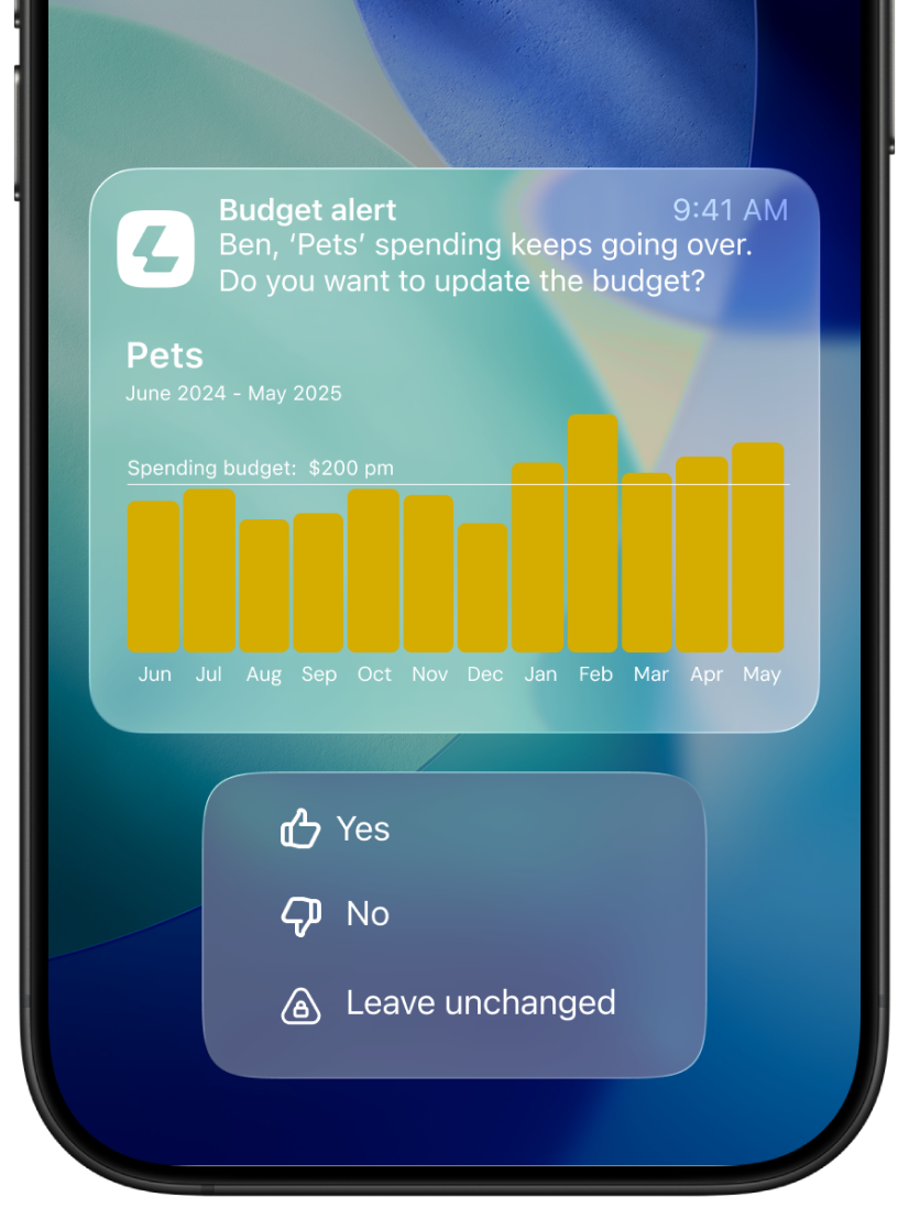 Lucie budget alert notification and action prompt